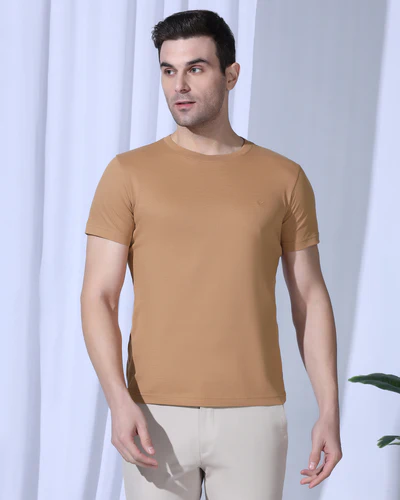 Crew-Neck-Brown-Tan-Textured-T-Shirt-Corn_ET003363C2_image1
