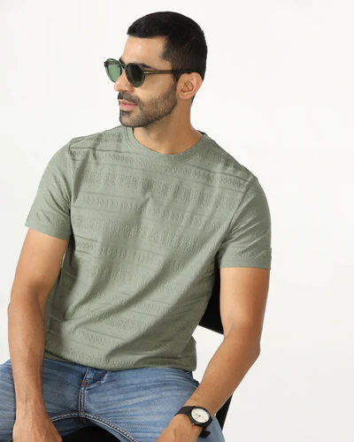Olive_Crew_Neck_Textured_T_Shirt_Lep-ET003569V1-image1