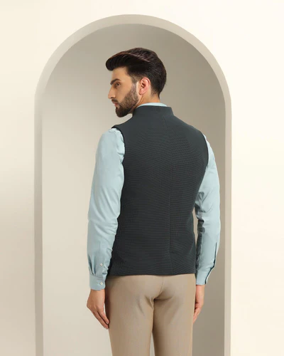 Textured_Formal_Bandhgala_Waistcoat_In_Bottle_Green_Echo-CVNM0743D2HA23FL-image2