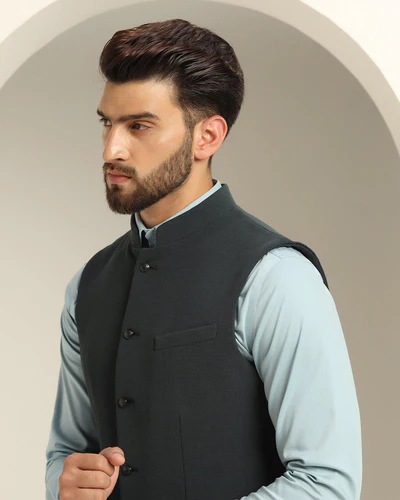 Textured_Formal_Bandhgala_Waistcoat_In_Bottle_Green_Echo-CVNM0743D2HA23FL-image4