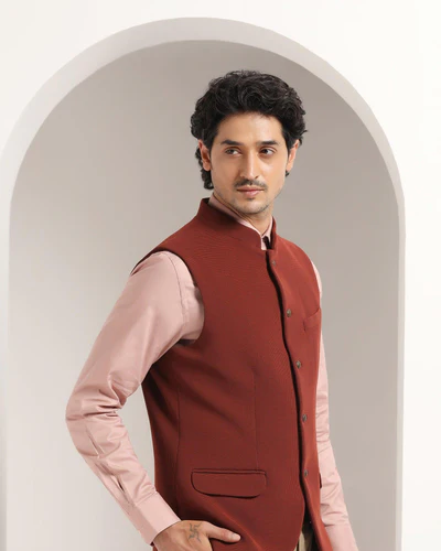 Textured_Formal_Bandhgala_Waistcoat_In_Rust_Echo-CVNM0743O3HA23FL-image4