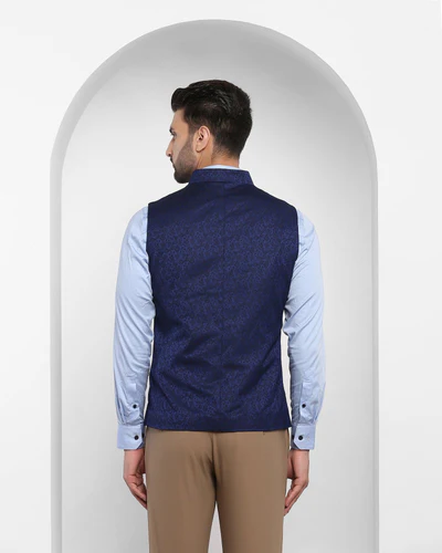 printed-formal-bandhgala-waist-coat-in-navy-jacqlin-blackberrys-clothing-2