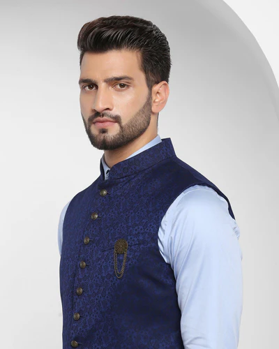 printed-formal-bandhgala-waist-coat-in-navy-jacqlin-blackberrys-clothing-4